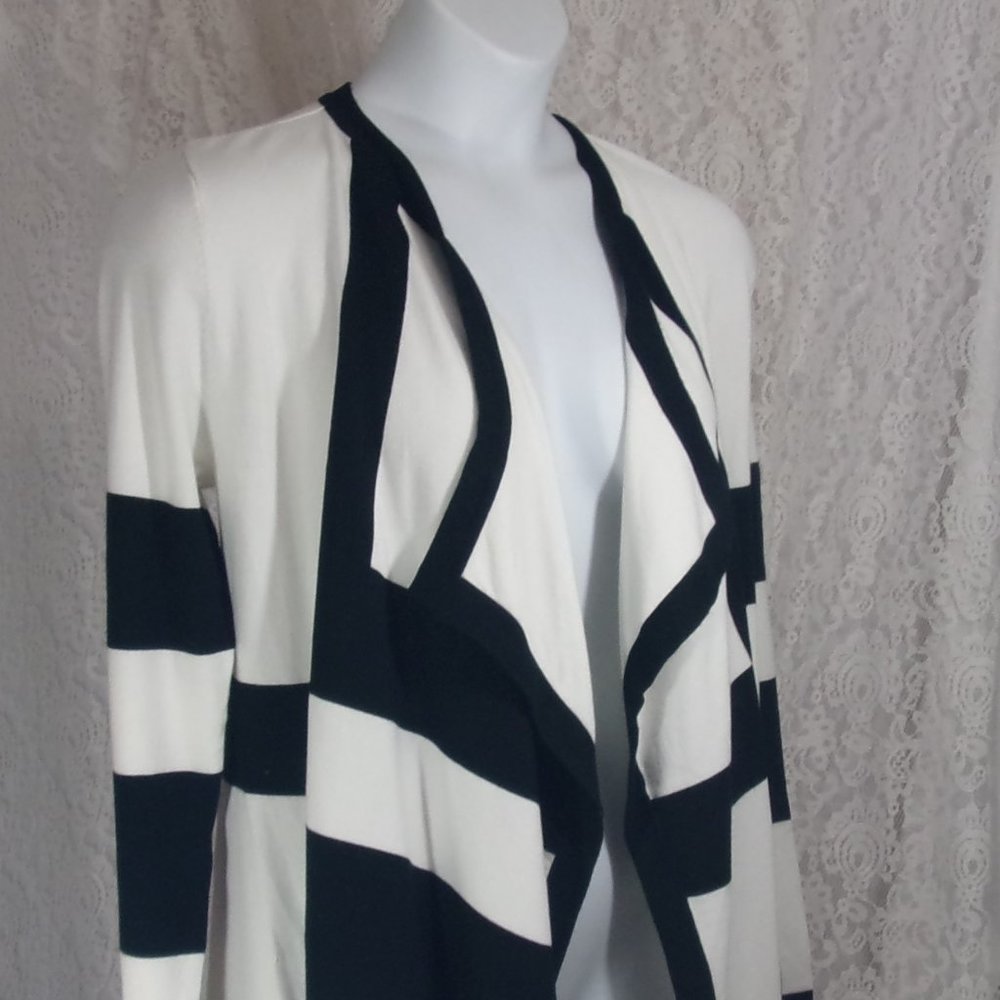 Grace Elements Knit Waterfall Knit Sweater Black Ivory Stripes
